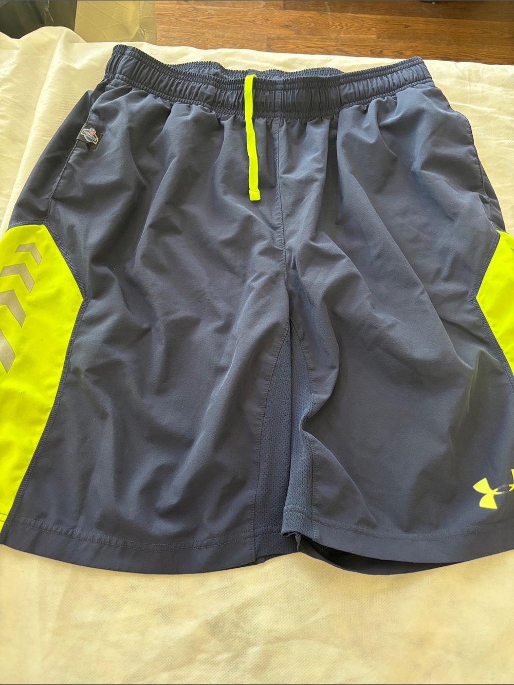 Under Armour Navy Shorts with Neon Yellow Accents
